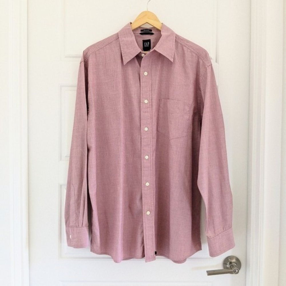 Men's Vintage Y2K Red Button Down Long Sleeve Shirt Size M Minimalist Officecore